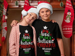 Joy, Love, Peace, Believe Christmas ( Your Surname name) 2023: Personalised Family Christmas T-Shirt (Short Sleeve)