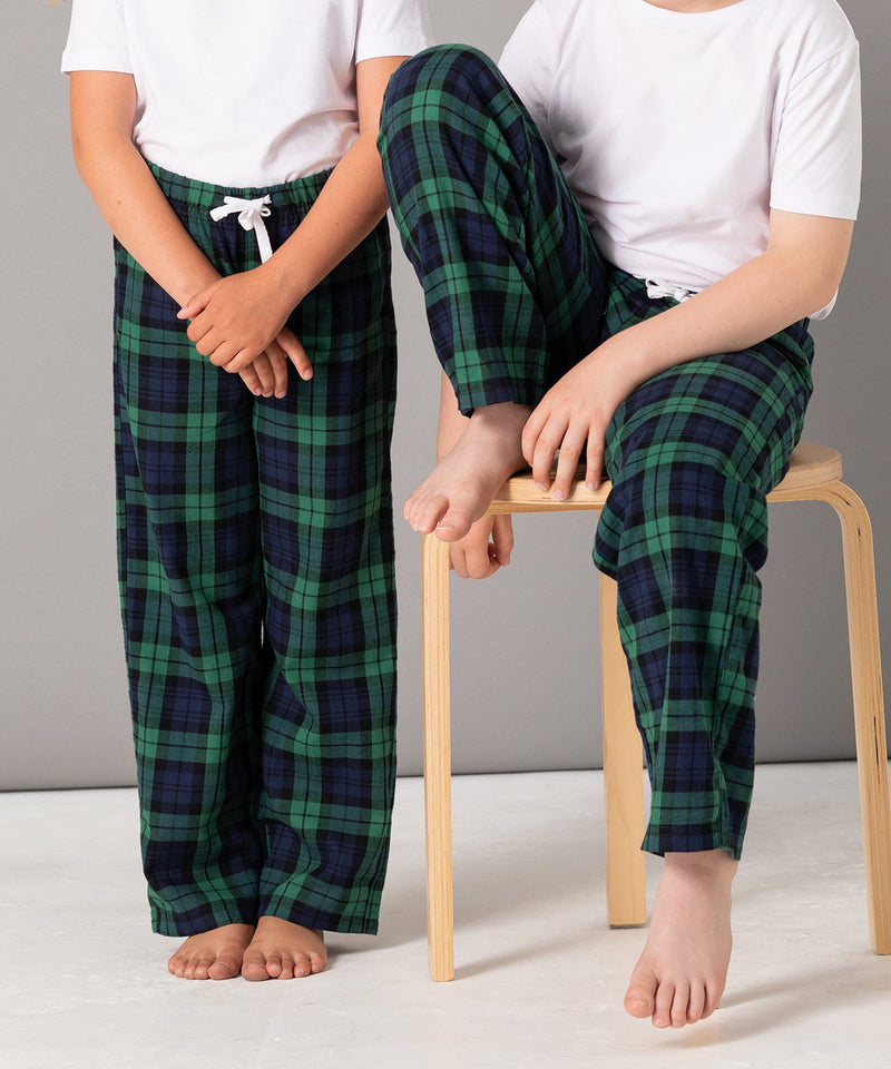 Kids Supersoft Checked Loungewear Bottoms - Navy/Green Family Christmas Matching lounge bottom