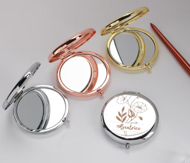 Personalized Compact Mirror- Gold, Rose Gold. Silver, Black