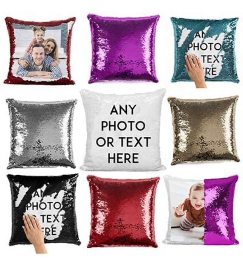 Custom Gorgeous Personalised Sequin Reversible Pillow Cushion Cover/ Magic Cushion Cover Reveal Photo/Text Printed Gift Custom Pillow Pillowcase Stylish Sequin Gift