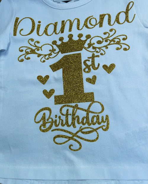 My 1st Birthday Fancy T-Shirt - Your Name and 1 plus Crown (Any Age) Kids T-Shirt