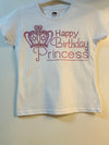 Beautiful Happy Birthday Princess and Crown Girls Personalised Embellished T-ShirtT-Shirt_White with Rose embellishments_Special discount on!!!